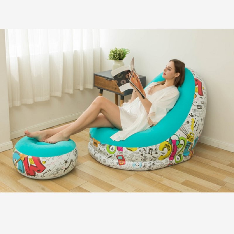 新款充气植绒沙发午休床椅带脚蹬组合沙发  详情图1
