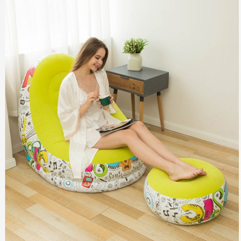 新款充气植绒沙发午休床椅带脚蹬组合沙发  图