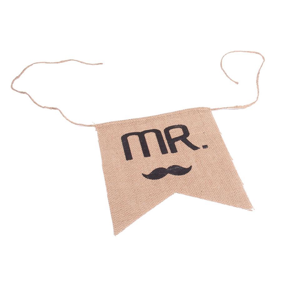 创意婚庆派对麻布拉旗 Mr Mrs 卡通图案拉旗 diy环保细节图