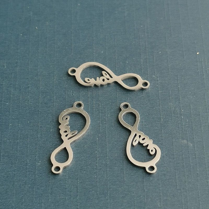 Mirror-polished stainless steel double-hanging heart infinity symbol bracelet pendant, 8-shaped double-hole connection love Mirror-polished stainless steel double-hanging heart infinity symbol bracelet pendant, 8-shaped double-hole connection love