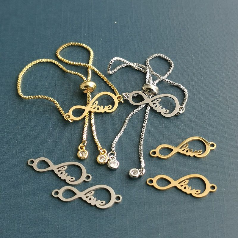 Mirror-polished stainless steel double-hanging heart infinity symbol bracelet pendant, 8-shaped double-hole connection love Item Picture