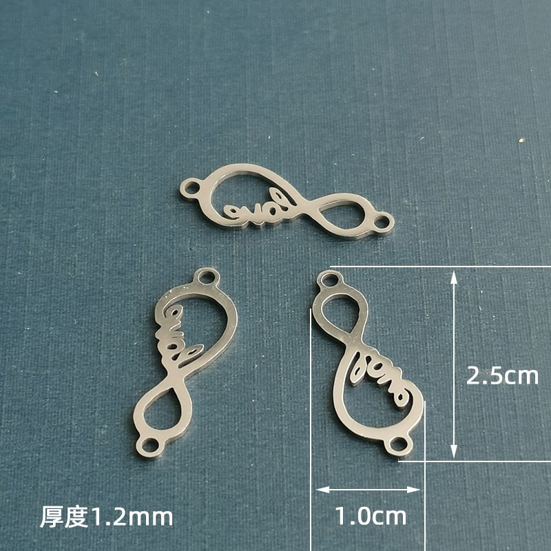 Mirror-polished stainless steel double-hanging heart infinity symbol bracelet pendant, 8-shaped double-hole connection love detail image 3