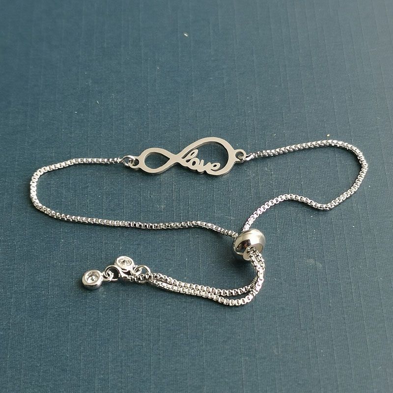 Mirror-polished stainless steel double-hanging heart infinity symbol bracelet pendant, 8-shaped double-hole connection love Specification image