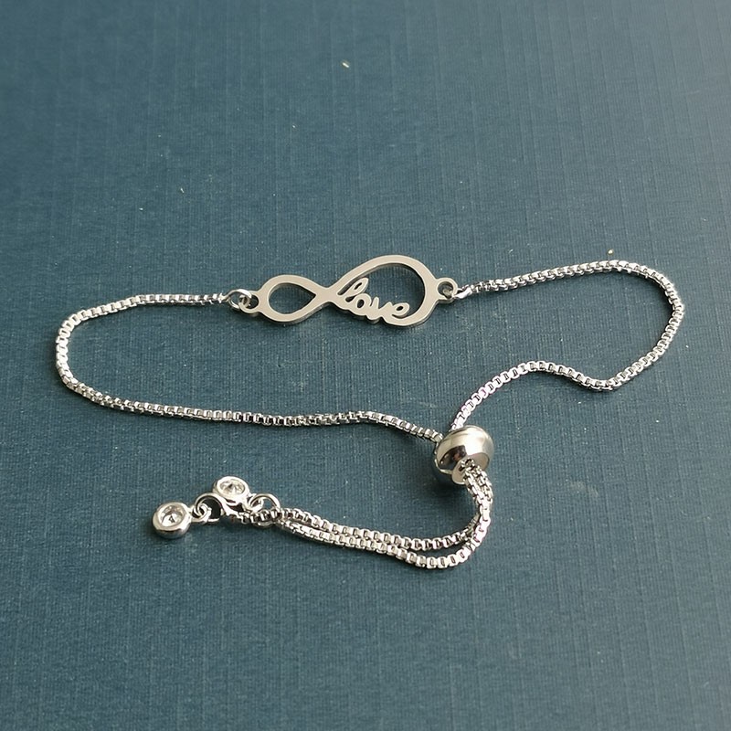 Mirror-polished stainless steel double-hanging heart infinity symbol bracelet pendant, 8-shaped double-hole connection love detail image 4