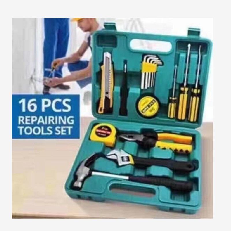 16pcs五金工具组合套装 家用工具箱 扳手羊角锤详情图1