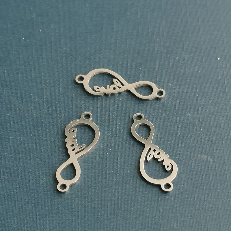 Mirror-polished stainless steel double-hanging heart infinity symbol bracelet pendant, 8-shaped double-hole connection love detail image 1