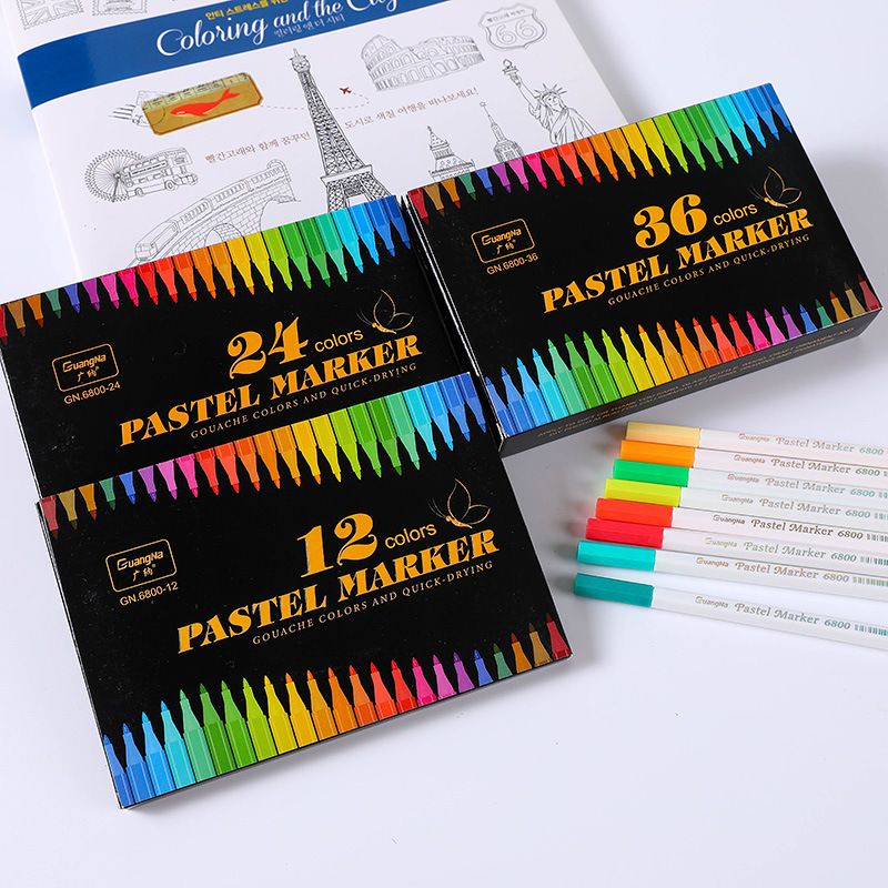 跨境广纳6800粉彩笔12色24色36色套装水彩笔相册涂鸦笔金属彩色笔详情图2