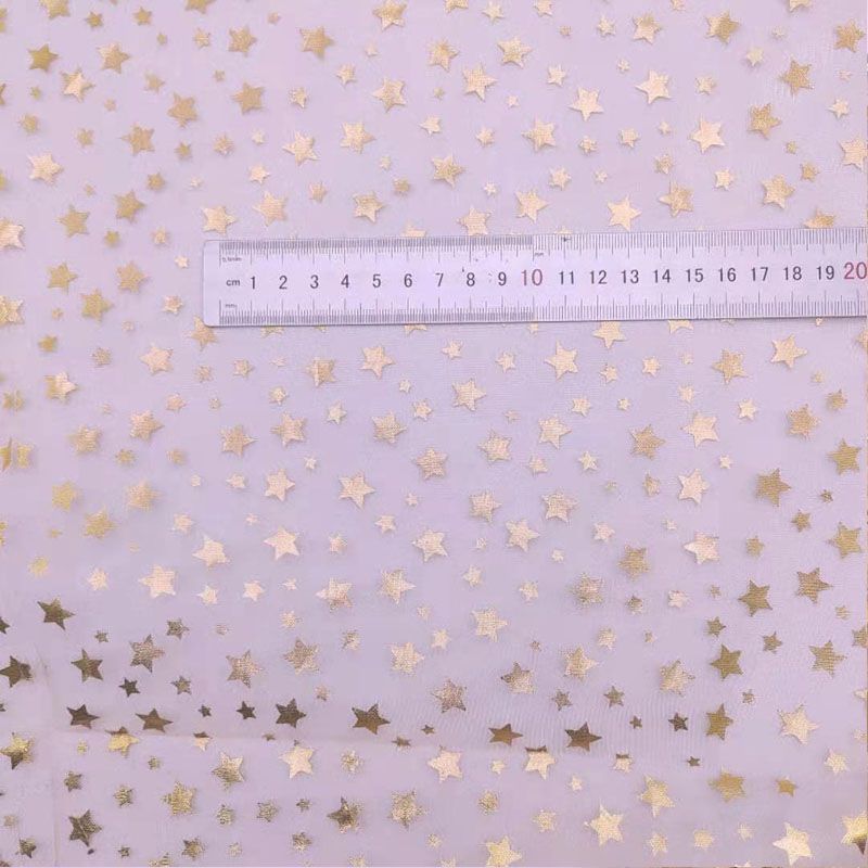 珍珠纱烫金五角星软网纱面料婚纱礼服连衣裙时装头纱DIY手工艺布料白底实物图