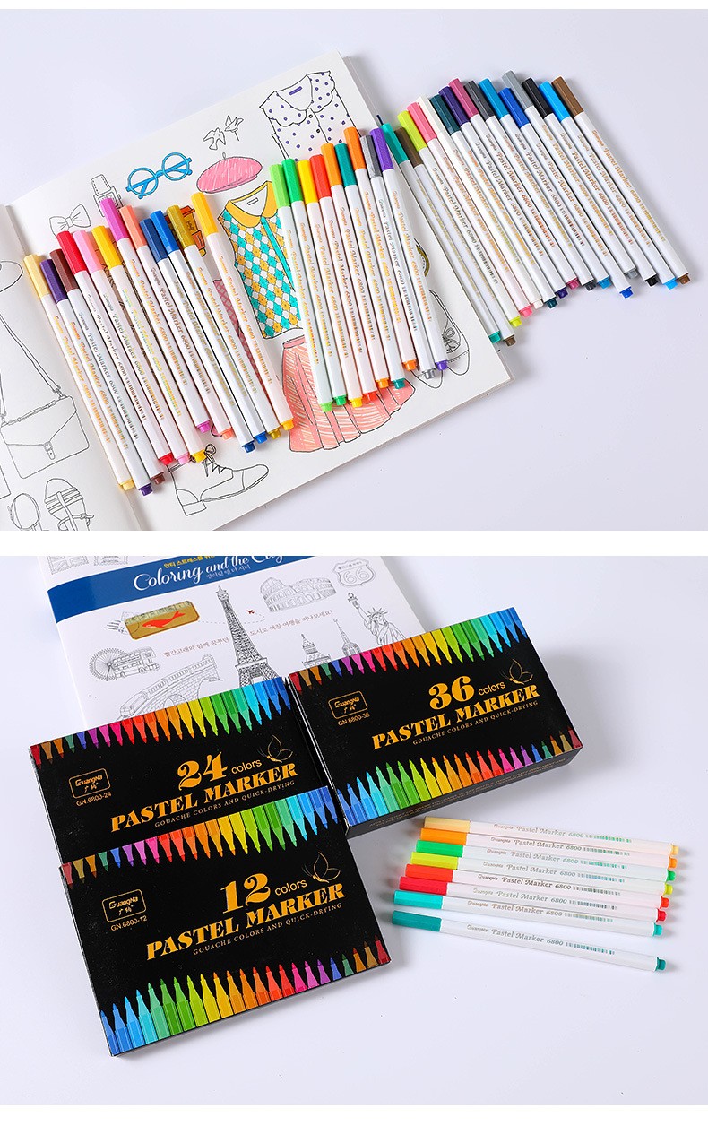 跨境广纳6800粉彩笔12色24色36色套装水彩笔相册涂鸦笔金属彩色笔详情图14