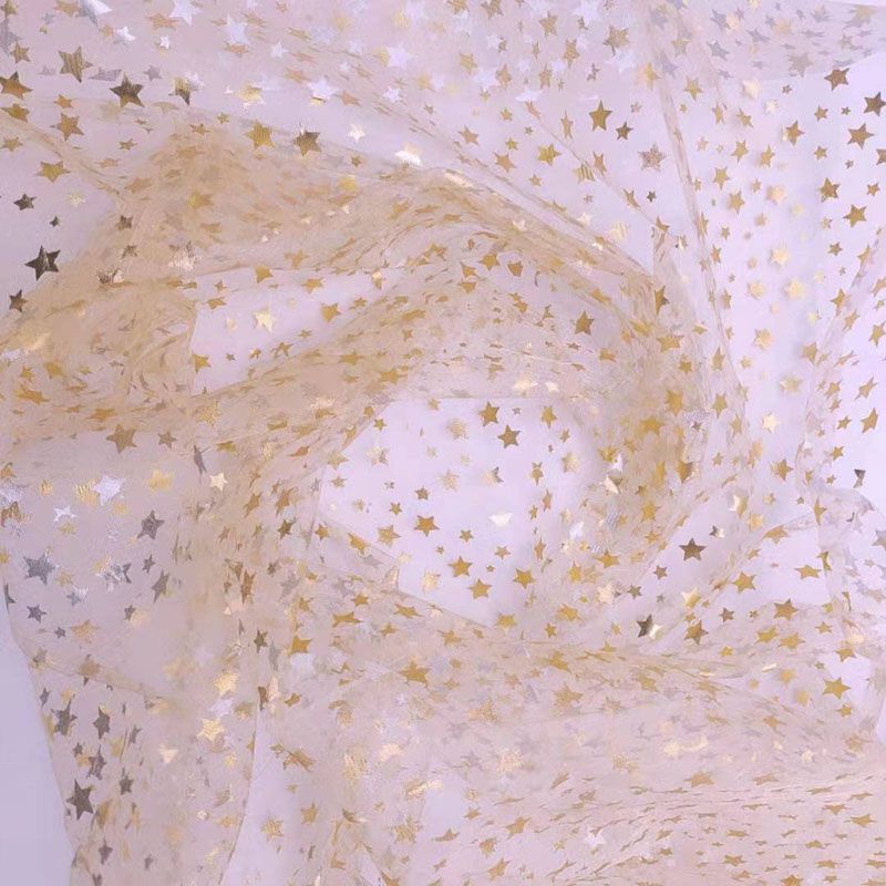珍珠纱烫金五角星软网纱面料婚纱礼服连衣裙时装头纱DIY手工艺布料产品图