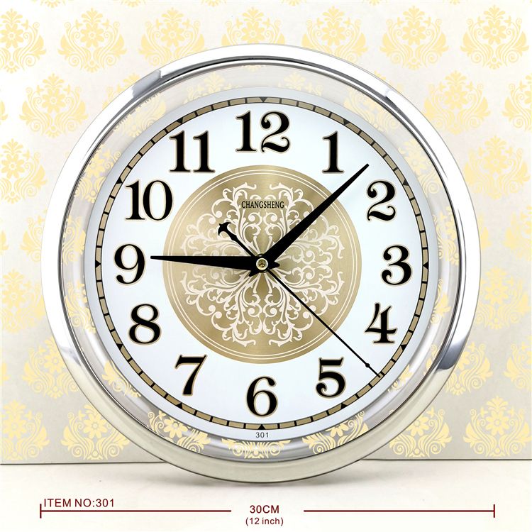 Wholesale of 12-inch transparent wood grain clocks, simple and light luxury Chinese round digital living room quartz stone wall clocks