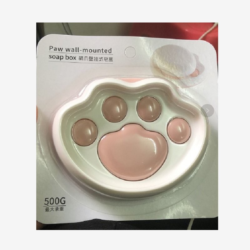 Soap box rack suction cup wall-mounted soap box rack without drilling holes, creative draining and cute cat paw bathroom soap box rack detail image 1