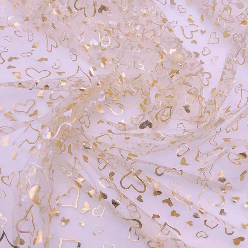 Gold-embossed heart-shaped soft mesh fabric, photo fabric, clothing fabric, stage costume, puffy skirt, DIY handicrafts, accessories Specification image