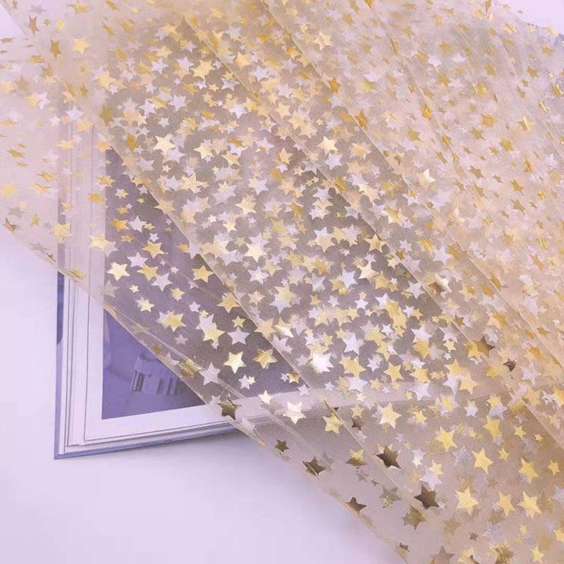 珍珠纱烫金五角星软网纱面料婚纱礼服连衣裙时装头纱DIY手工艺布料细节图