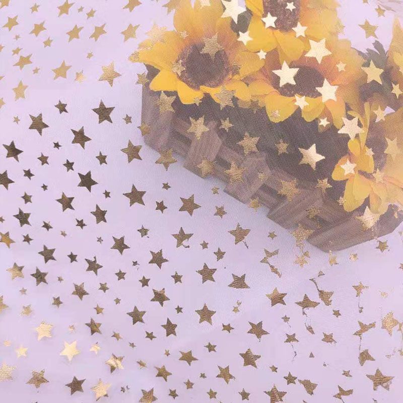 珍珠纱烫金五角星软网纱面料婚纱礼服连衣裙时装头纱DIY手工艺布料