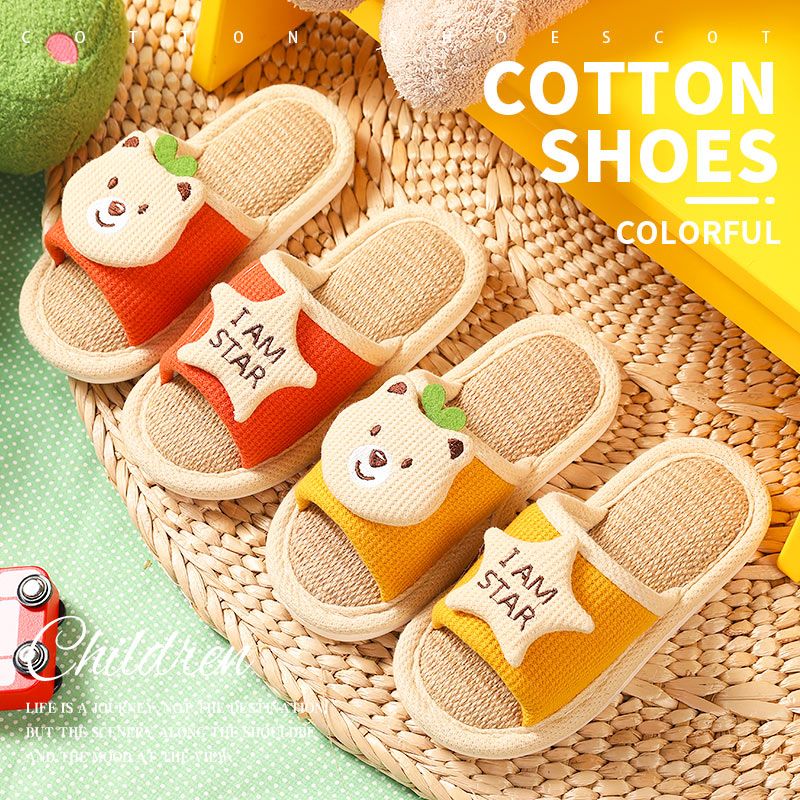 Children's slippers, spring and autumn anti-slip linen cotton slippers, indoor slippers for boys, girls and babies, summer new style Specification image