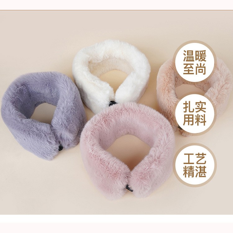 Jane Eyre Siyuan 2021 Dongdaemun, South Korea, imitation Rex Rabbit Fur magnetic Buckle Automatic Snap Plush Scarf, Autumn and Winter Warm Student small scarf detail image 2