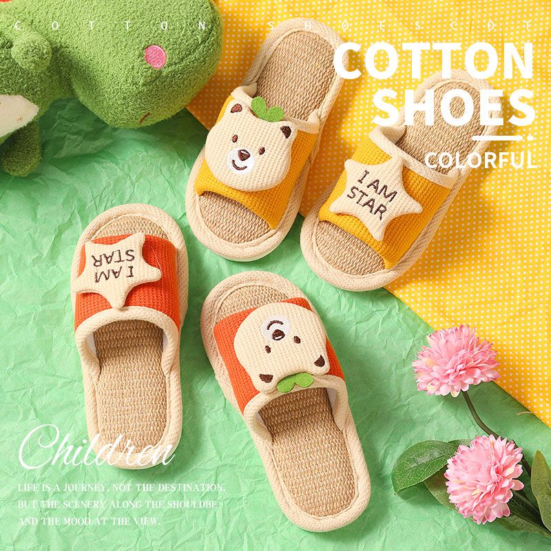 Children's slippers, spring and autumn anti-slip linen cotton slippers, indoor slippers for boys, girls and babies, summer new style details Picture