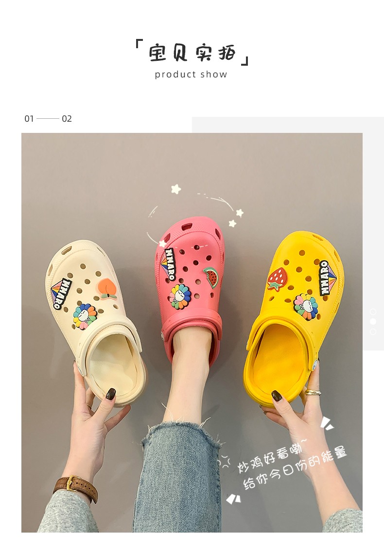 洞洞鞋凉鞋女ins防滑网红可爱卡通厚底包头半凉拖鞋女士夏季外穿详情图12