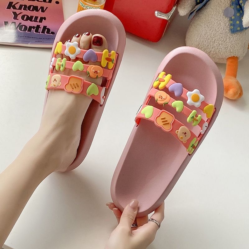 Slippers for women, summer bath, home use, Ins-style cute cartoon, student dormitory, indoor anti-slip soft-soled flip-flops details Picture