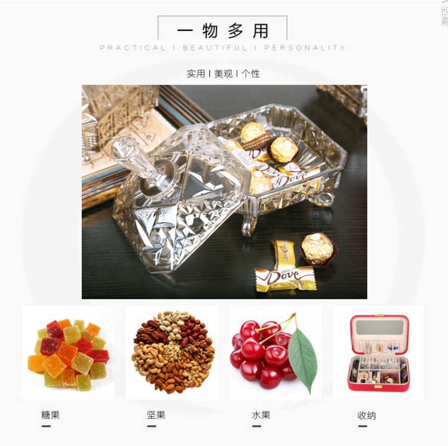 European-style luxurious crystal glass sugar jar, storage jar, dried fruit candy, snack jar, large coffee table with lid, decorative item, amber color detail image 1