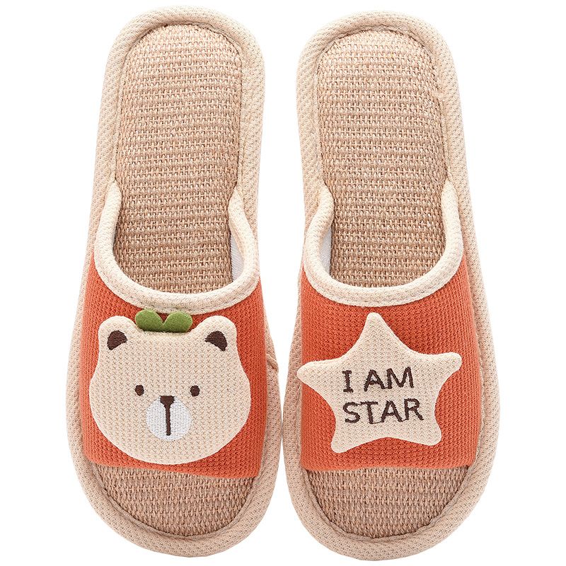 Home slippers for women, spring and autumn linen slippers, indoor home soft soled anti-slip cartoon couple, four seasons fabric slippers for men details Picture
