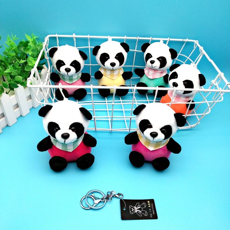 New cute giant panda doll metal keychain pendant scarf panda plush toy couple bag pendant