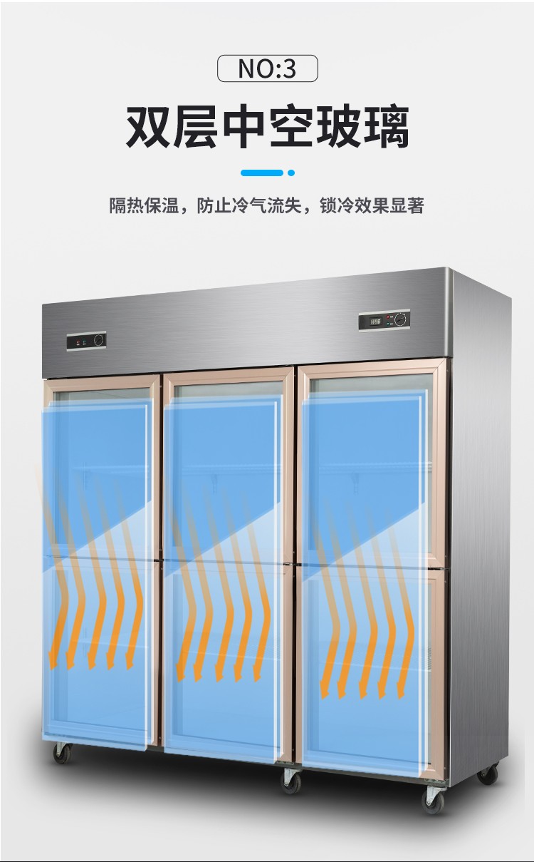 Double-temperature six-door glass door display cabinet, refrigerated and frozen cabinet, ordering cabinet, commercial vertical skewer display cabinet detail image 5