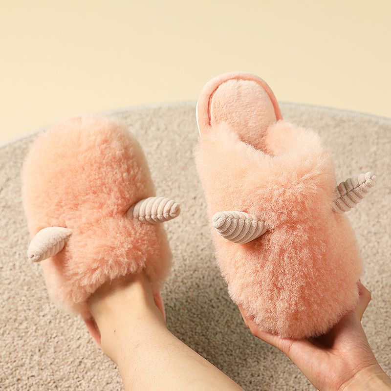Couple cotton slippers: Women's winter indoor anti-slip soft-soled warm home use Korean-style postpartum shoes, woolen slippers for men in winter