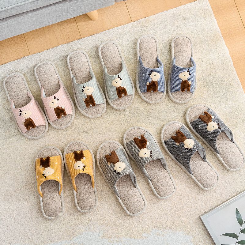 Linen slippers for women, home use, couples, cotton and linen open, anti-slip, lightweight, thick-soled cartoon indoor slippers 2021 new Application Scenario