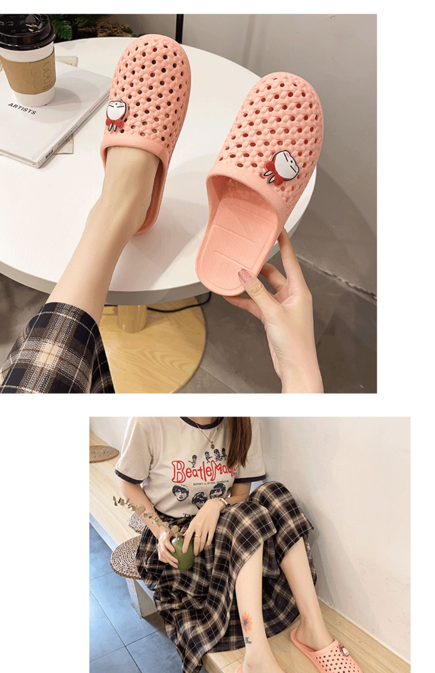 Rogue conejo frío zapatillas mujeres baño de verano baño antideslizante suave fondo interior para el uso en el hogar antipatada bolsa cabeza agujero zapatillas detail image 4