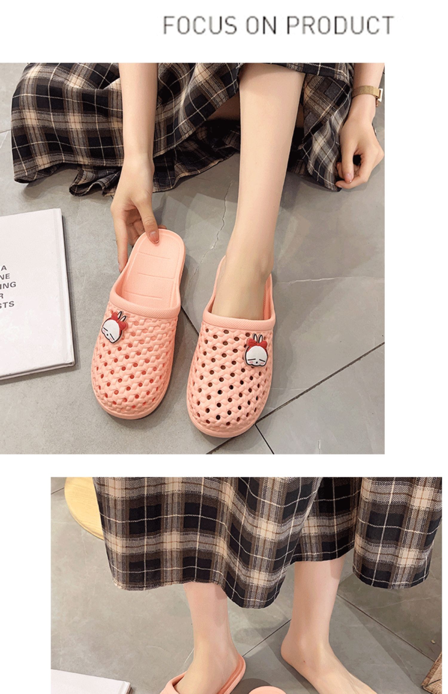 Rogue conejo frío zapatillas mujeres baño de verano baño antideslizante suave fondo interior para el uso en el hogar antipatada bolsa cabeza agujero zapatillas detail image 9