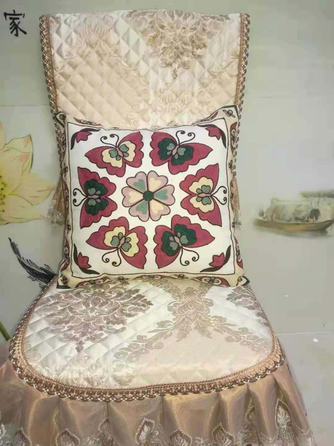 Pure cotton embroidered flower and plant throw pillows, cushions, backrests and pillowcases details Picture