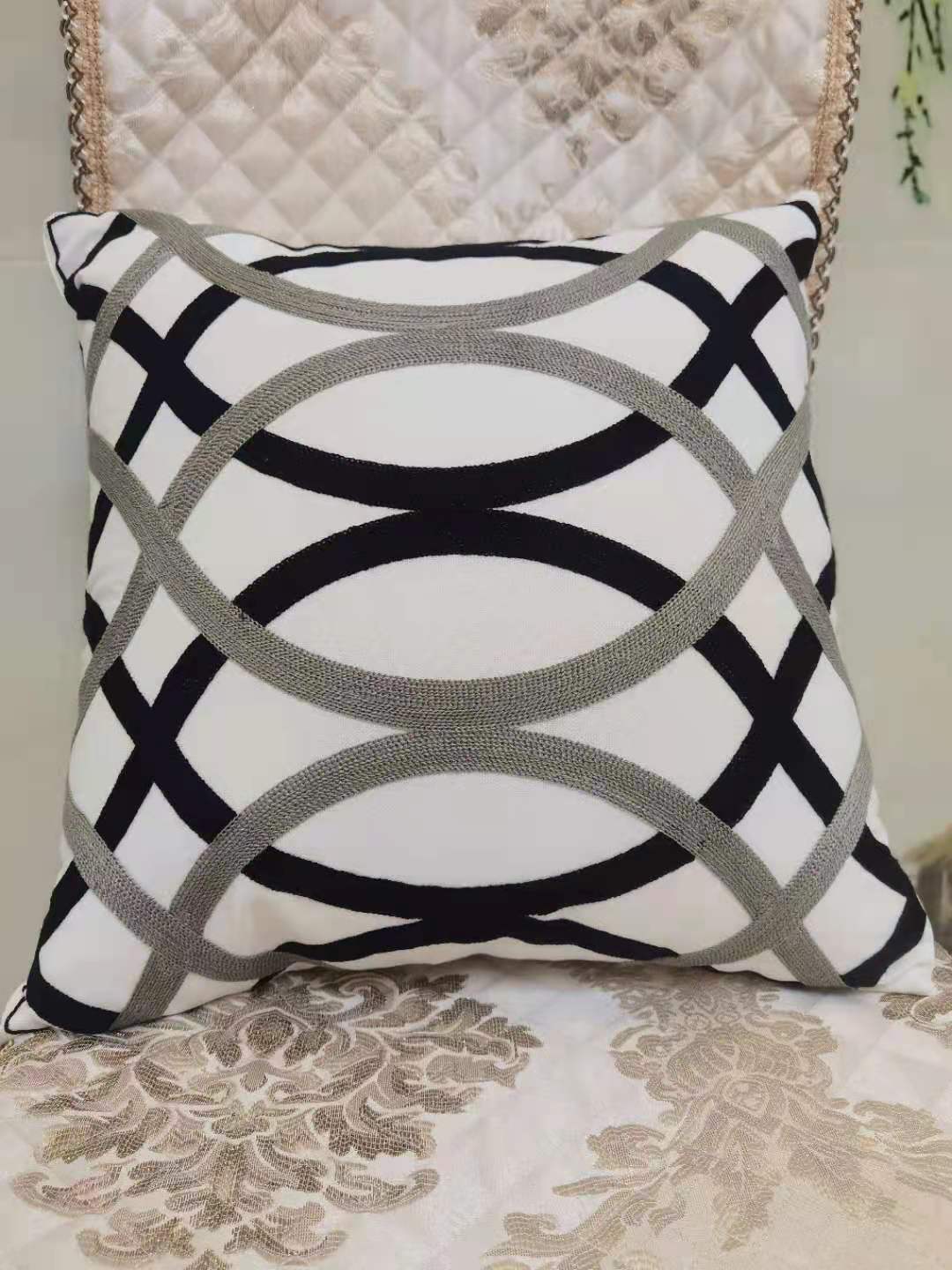 Cotton Embroidery Black And White Series Geometric Figure Throw Pillow Cushion Pillow Back Pillow Cover undefined