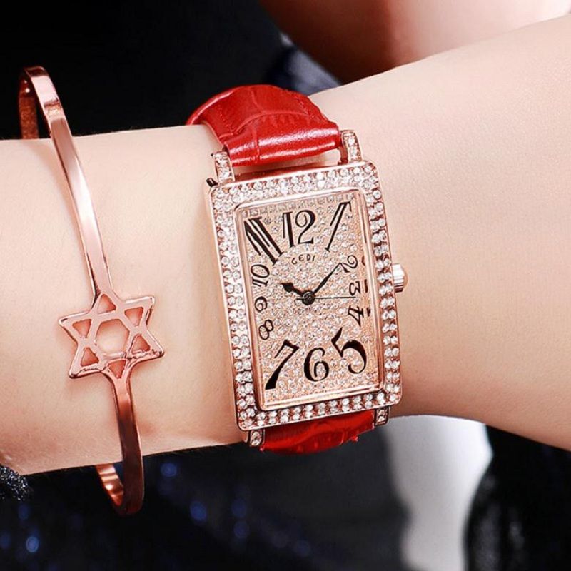 The GEDI diamond-encrusted leather strap women's square retro and trendy wristwatch is a best-selling cross-border bestseller for women Specification image