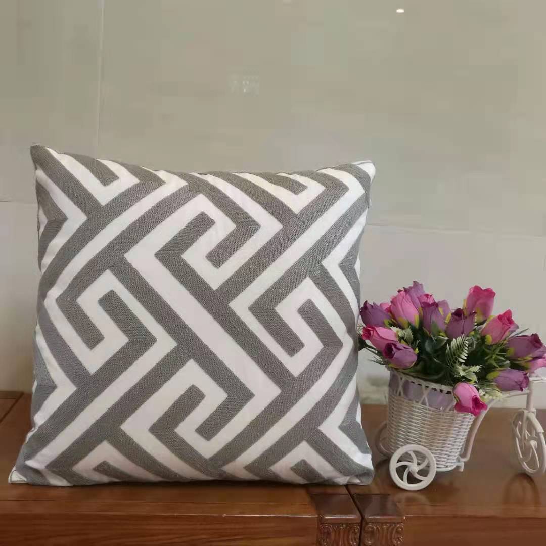 Cotton Embroidery Black And White Series Geometric Figure Throw Pillow Cushion Pillow Back Pillow Cover undefined