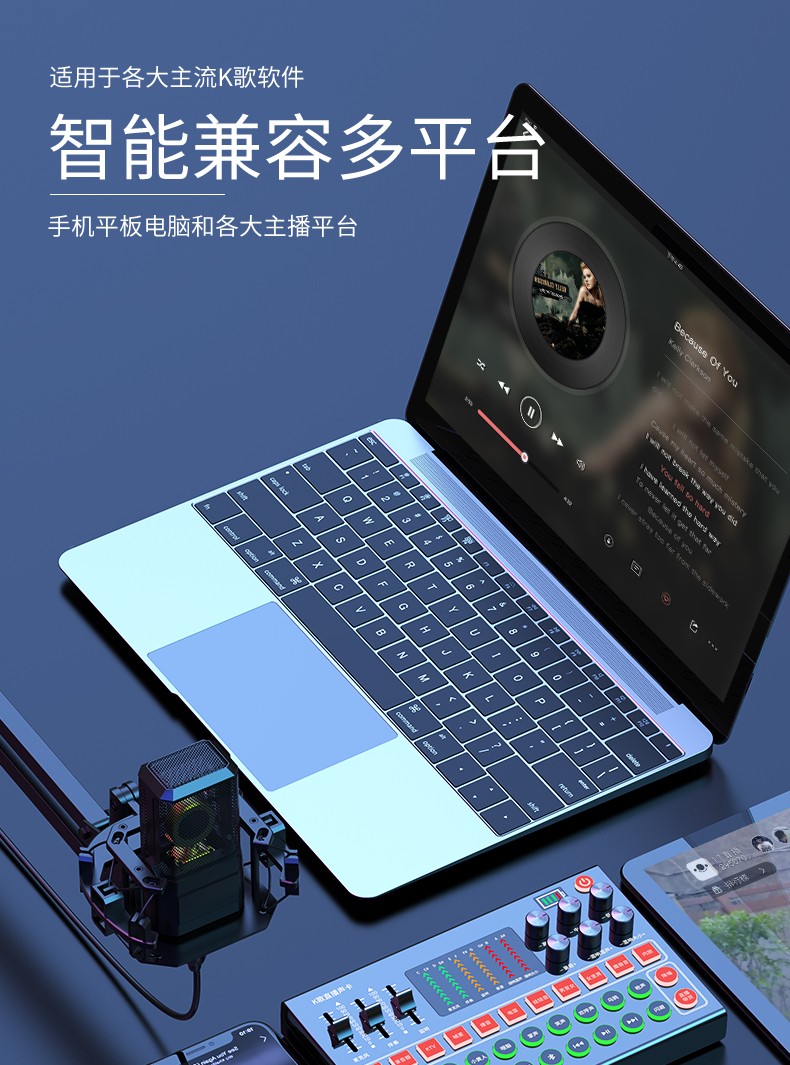 新款M9网红声卡圆话筒智能降噪手机电脑通用主播专业直播声卡详情图17