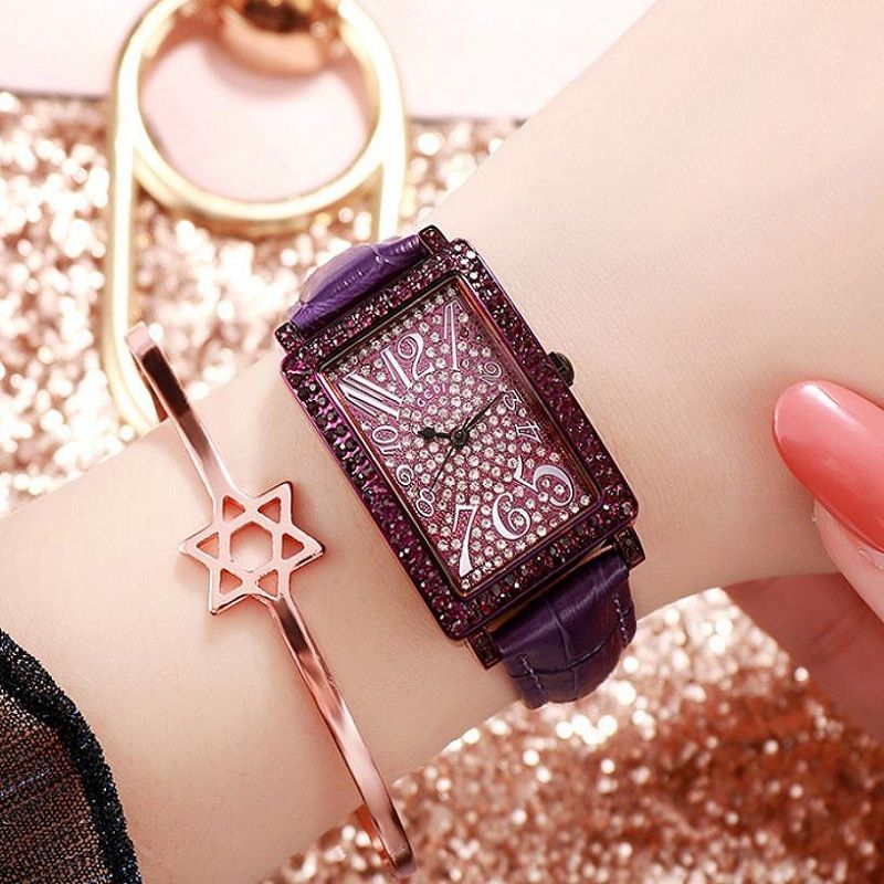 The GEDI diamond-encrusted leather strap women's square retro and trendy wristwatch is a best-selling cross-border bestseller for women details Picture