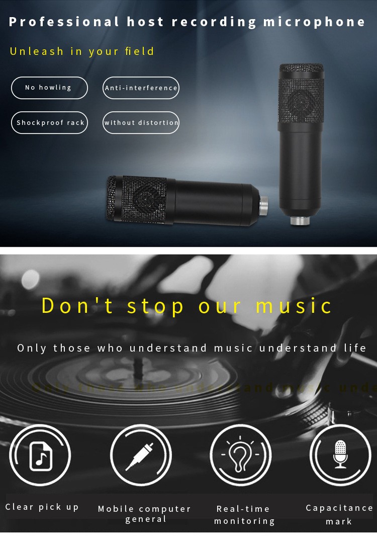 Cross-border direct supply live streaming dedicated microphone BM800 diaphragm condenser microphone usb interface can be connected to sound card speakers detail image 5