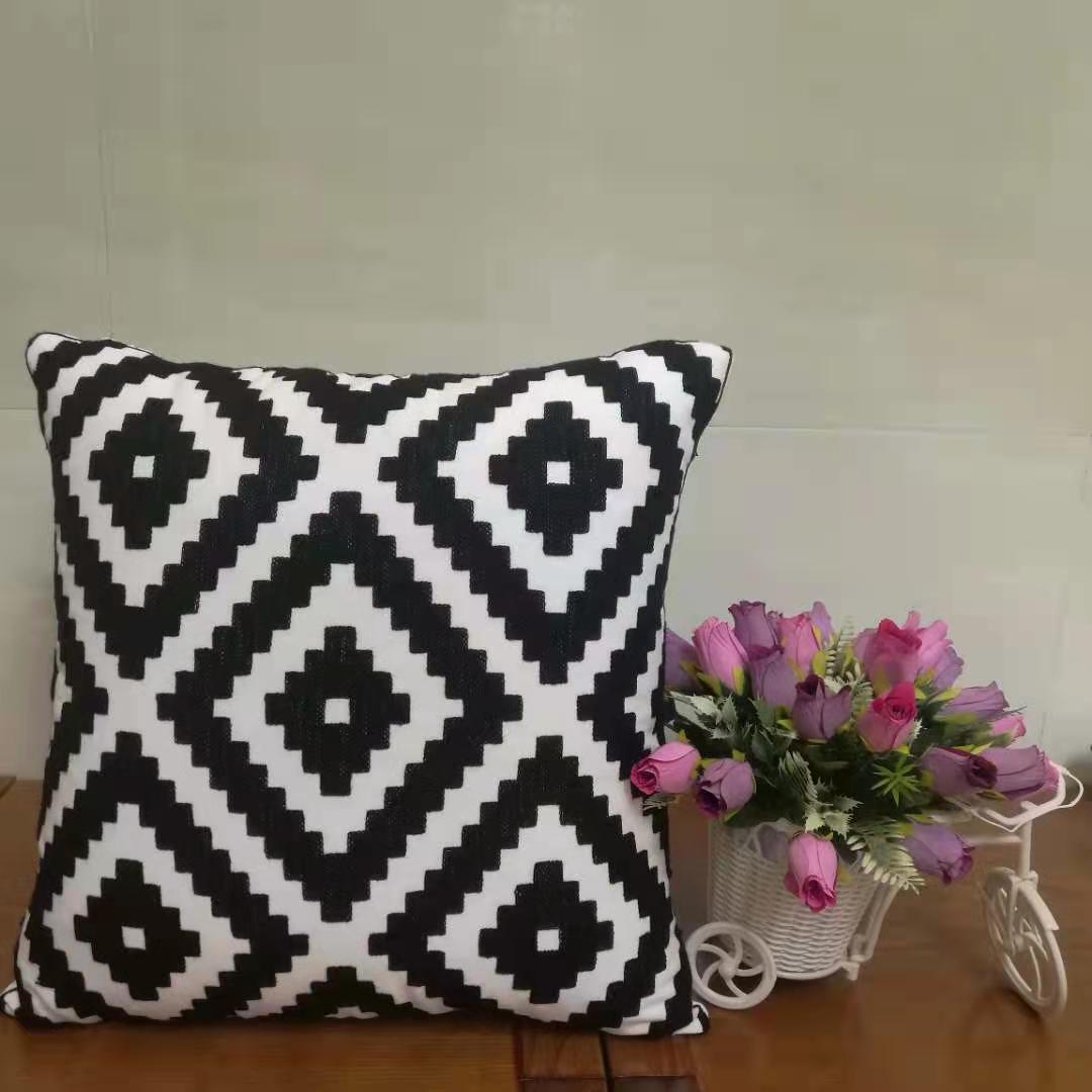 Cotton Embroidery Black And White Series Geometric Figure Throw Pillow Cushion Pillow Back Pillow Cover Application Scenario