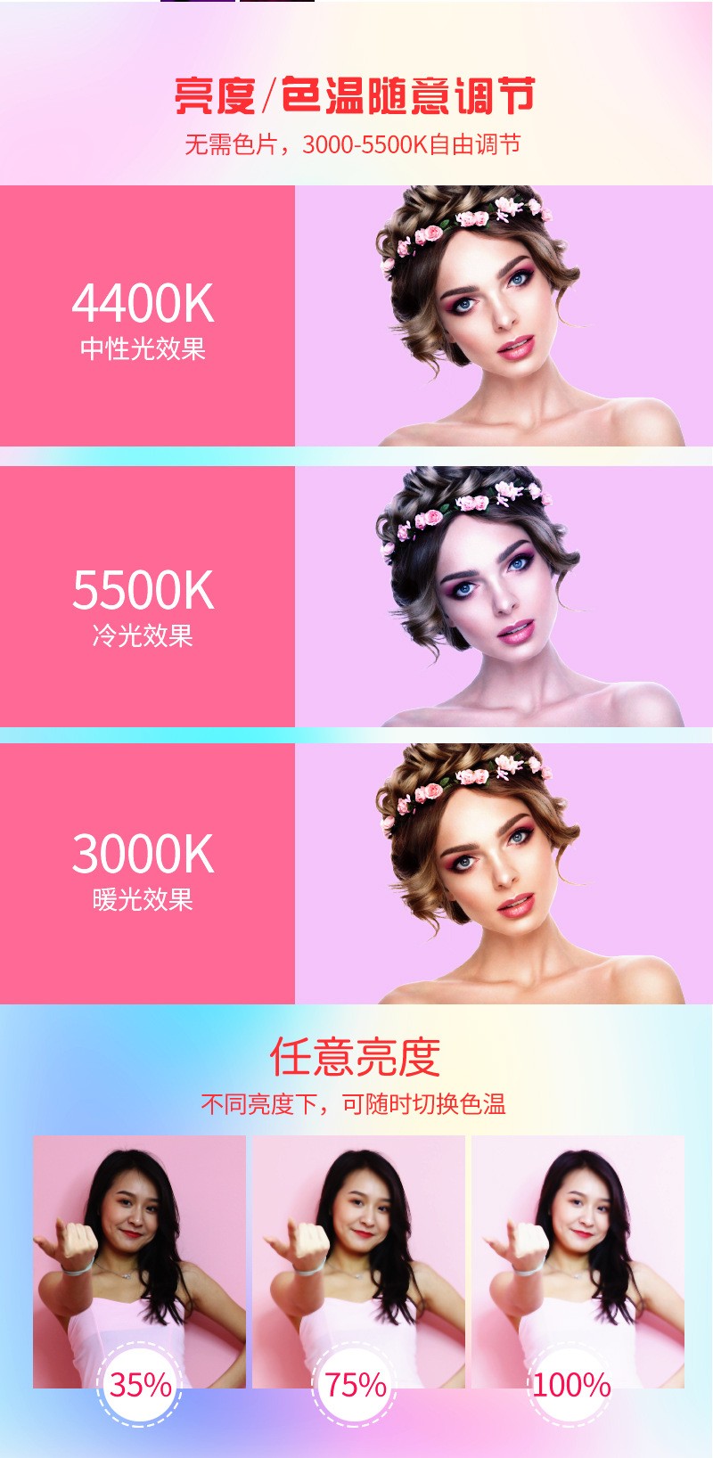 20寸五角星形大光圈影棚级时尚直播补光灯自拍美容美颜环形摄影灯详情图9