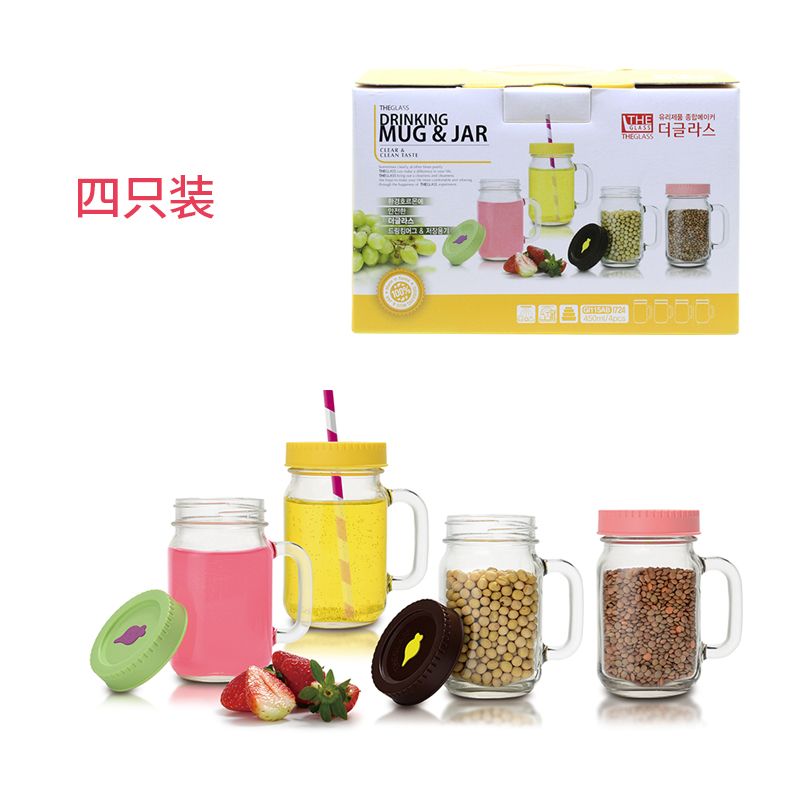 韩国玻璃密封罐创意带盖杂粮食品储物罐零食罐创意果饮杯4只装图
