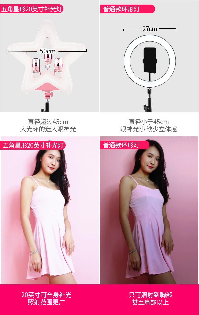 20寸五角星形大光圈影棚级时尚直播补光灯自拍美容美颜环形摄影灯详情图4