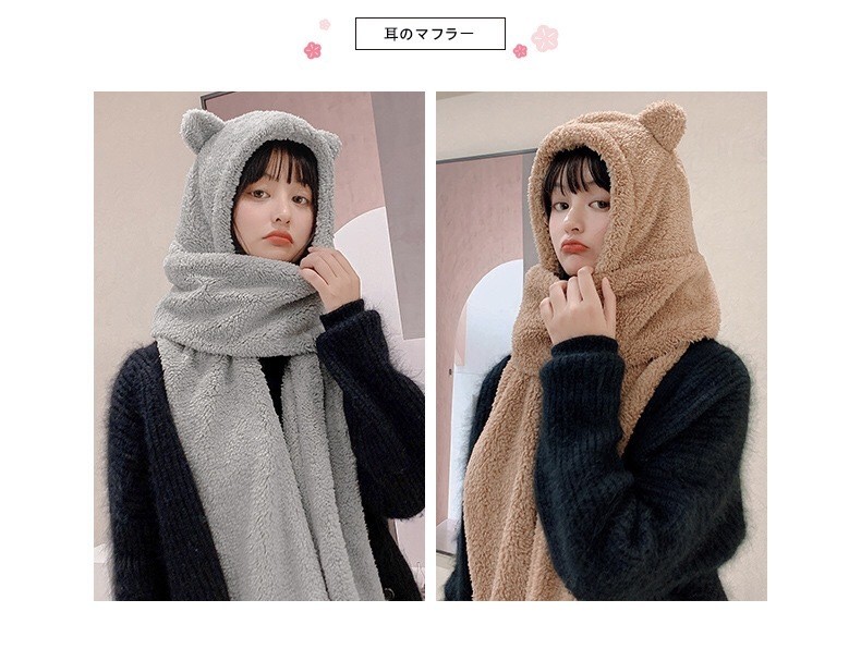 Yiwu's best-selling items: Scarves, bear hats, and all-in-one scarves for women in autumn and winter. Plush, warm, ear-protecting, and cute bear neck sets detail image 11