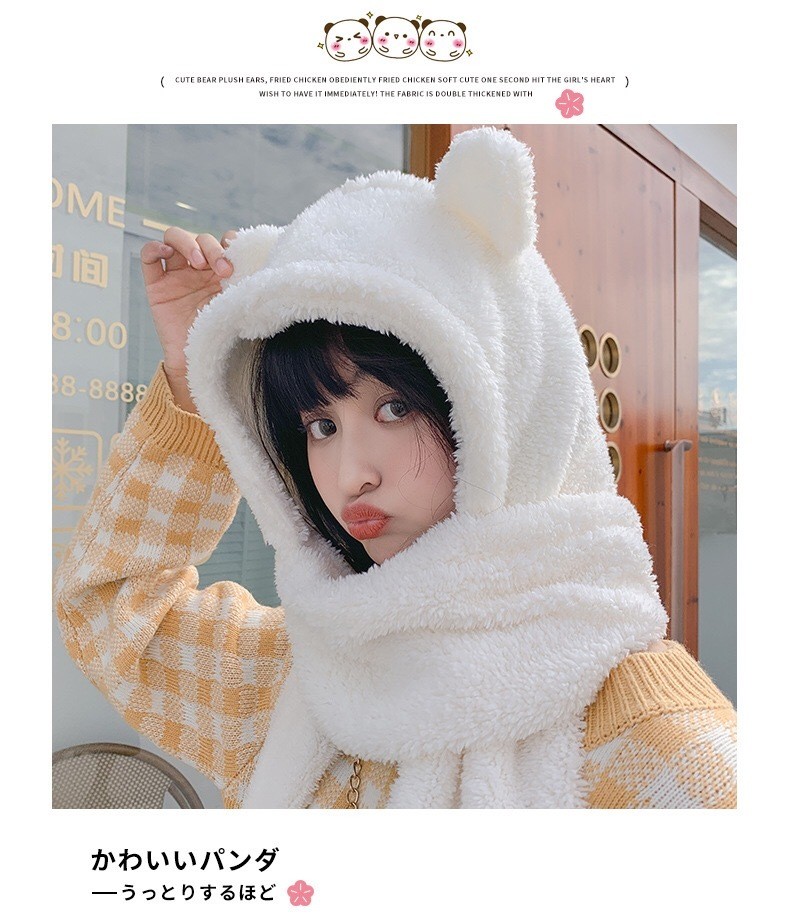 Yiwu's best-selling items: Scarves, bear hats, and all-in-one scarves for women in autumn and winter. Plush, warm, ear-protecting, and cute bear neck sets detail image 4