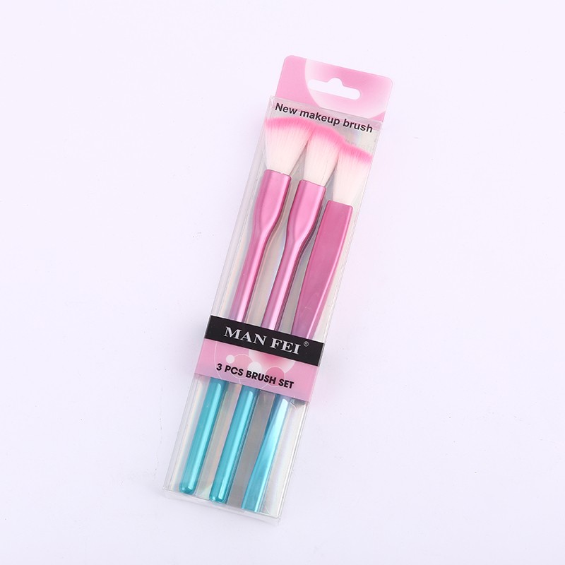 New simple aluminum-handled eyeshadow brush, sunshade brush, highlight brush, matte brush, beginner makeup brush set of three pieces detail image 3