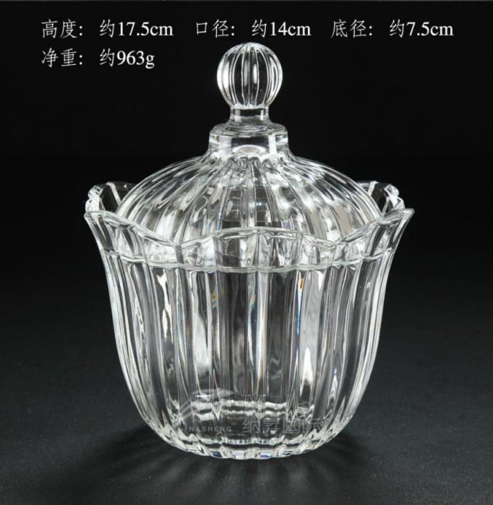 Glass container seasoning jar, transparent ins household oil, One kitchen small box, white sugar and brown sugar storage, with lid, large flower transparent detail image 4