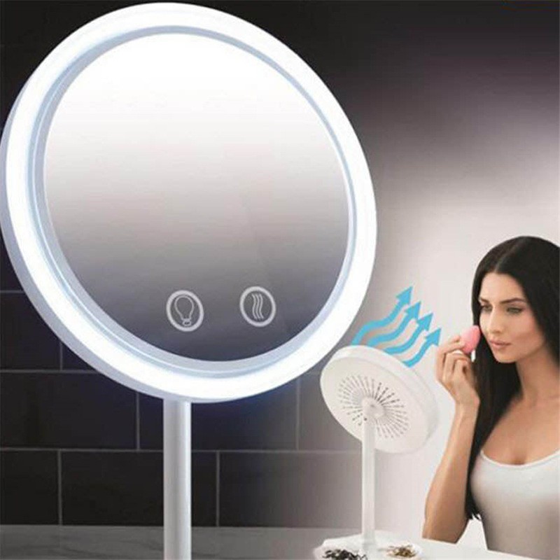 三合一 led带风扇化妆镜小镜子 创意led带灯台式放大镜详情图9