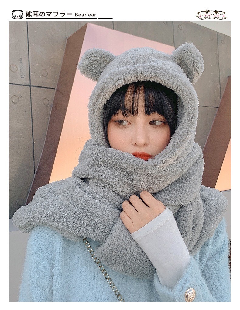 Yiwu's best-selling items: Scarves, bear hats, and all-in-one scarves for women in autumn and winter. Plush, warm, ear-protecting, and cute bear neck sets detail image 7