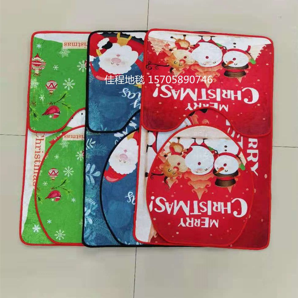 Christmas mat, shiny velvet toilet three-piece set, floor mat, Christmas toilet mat, foot mat, Christmas combination mat, anti-slip mat full figure